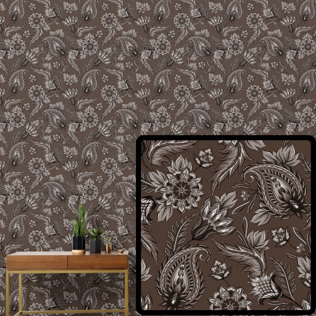 Light Dark Brown Chocolate Floral Paisley Elegant  Wallpaper (Creator Uploaded)