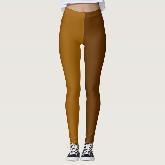 Light Dark Brown Two Tone Colour Split Leggings (Front)