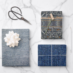 Light Dark Denim Gems Wrapping Paper Sheet