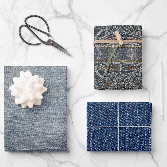 Light Dark Denim Gems Wrapping Paper Sheet (Front)