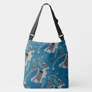 Light & Dark Grey Turquoise Slanted Art Abstract Crossbody Bag
