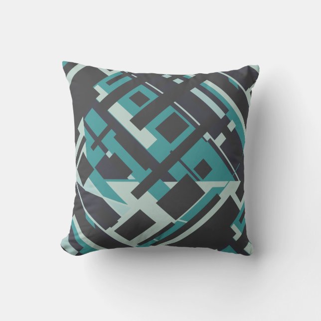 Light & Dark Teal on Charcoal Diagonal Art Design Cushion (Front)