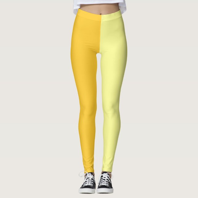 Light Dark Yellow Two Tone Split Half Design Leggings (Front)