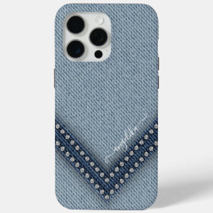 Light Denim with Rhinestones iPhone 15 Pro Max Case