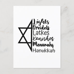 Light Dreidel Latke Kanish Menorah Hanukkah Announcement Postcard