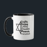 Light Dreidel Latke Kanish Menorah Hanukkah  Mug<br><div class="desc">Hanukkah celebration,  Jewish food,  menorah light,  dreidel spin,  potato latke,  knish snack,  Jewish traditions,  Hanukkah cuisine,  Jewish holiday 2025,  festive Hanukkah</div>