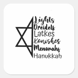 Light Dreidel Latke Kanish Menorah Hanukkah  Square Sticker