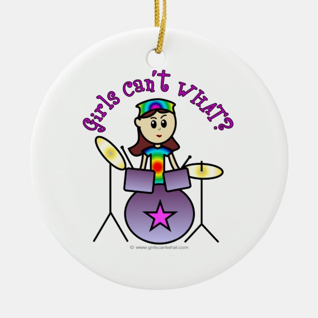 Light Drummer Girl Ceramic Ornament (Front)