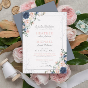Light Dusty Blue Blush Pink Floral Silver Wedding