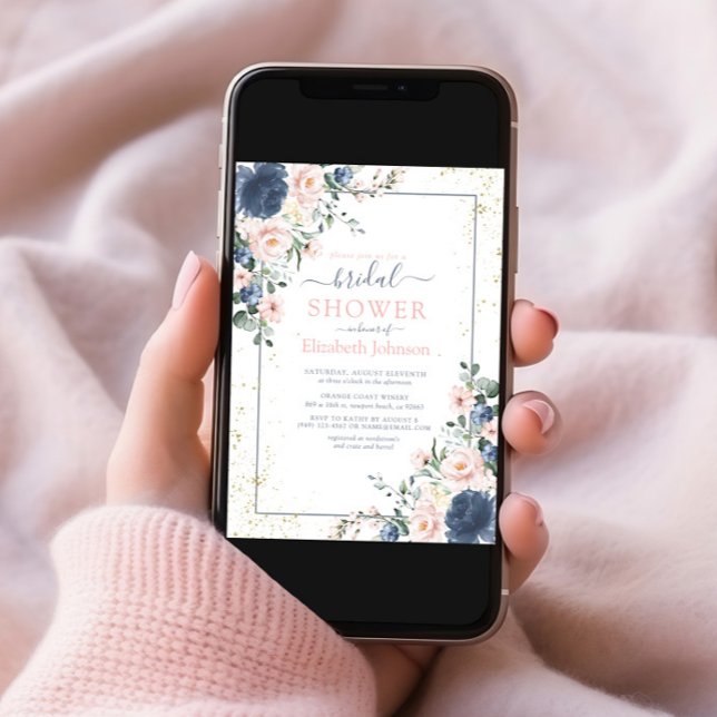 Light Dusty Blue Blush Pink Gold Floral Shower Invitation (Creator Uploaded)