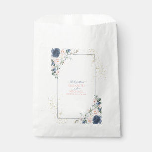 Light Dusty Blue Blush Pink Gold Floral Wedding Favour Bag