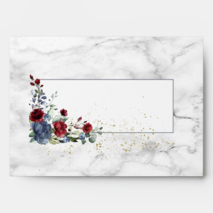 Light Dusty Blue Burgundy Gold Floral Wedding Envelope