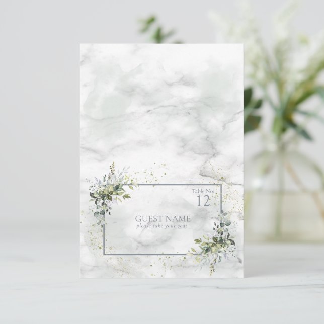 Light Dusty Blue Eucalyptus Succulent Place Card (Standing Front)