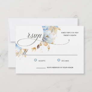 Light Dusty Blue Floral Calligraphy Watercolor RSVP Card