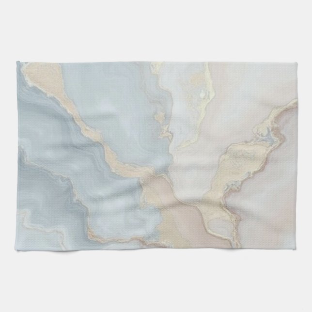 Light Dusty Blue Gray Beige Cream Abstract Tea Towel (Horizontal)