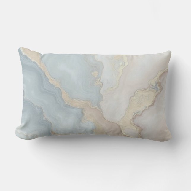 Light Dusty Blue Grey Beige Cream Abstract Lumbar Cushion (Front)