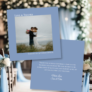 Light Dusty Blue Love Thanks Photo & Note Wedding Thank You Card