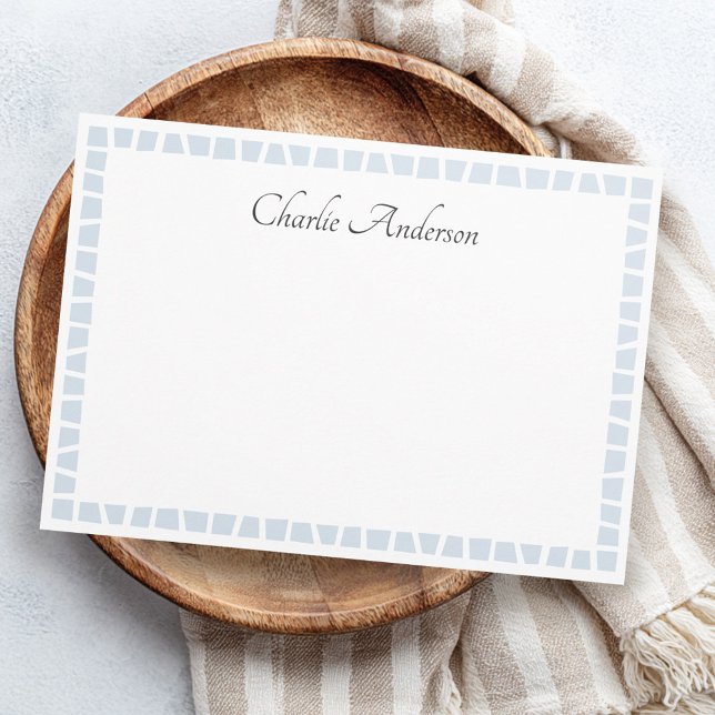 Light dusty blue mosaic border name white card (Light dusty blue mosaic border name white note card)