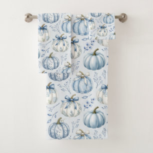 Light Dusty Blue Pumpkin Pattern - Bath Towel Set