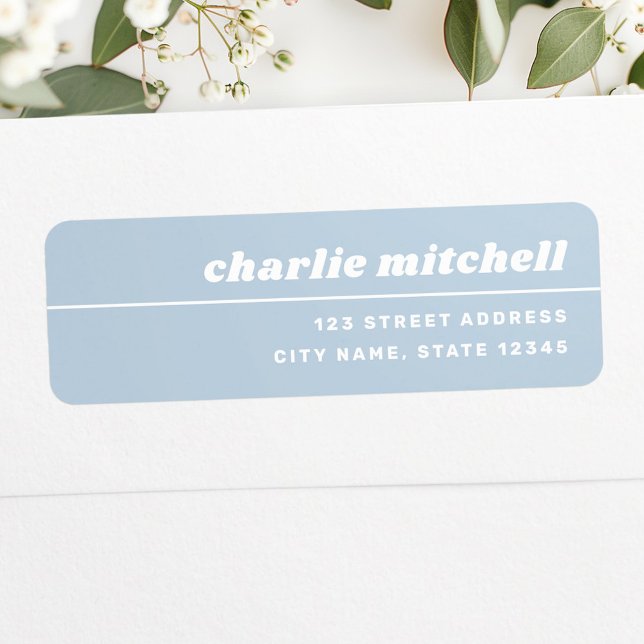 Light dusty blue retro font trendy return address label (Light dusty blue retro font trendy return label)