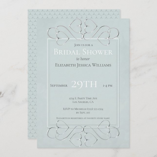 Light Dusty Blue Romantic Bridal Shower Invitation (Front/Back)