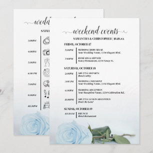 Light Dusty Blue Rose Wedding Events & Timeline Program