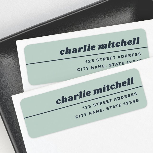 Light dusty sea green retro font return address label (Creator Uploaded)
