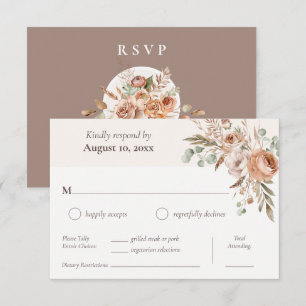 Light Earth Tone Floral Boho Dinner Choice Wedding RSVP Card