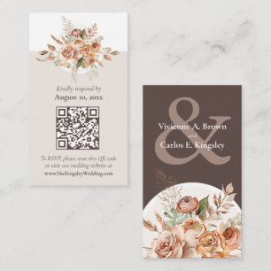 Light Earth Tone Floral Boho Wedding RSVP QR Card