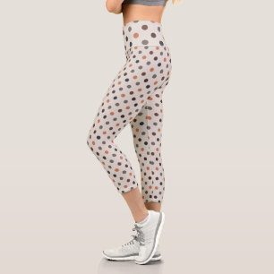 Light Earth Tone Woodlands Polka Dots Design Capri Leggings