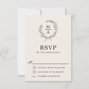 Light Ecru Simple Elegant Monogram RSVP Card