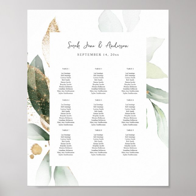 Light Eucalyptus Glow Gold Event Seating Chart 9-s (Front)