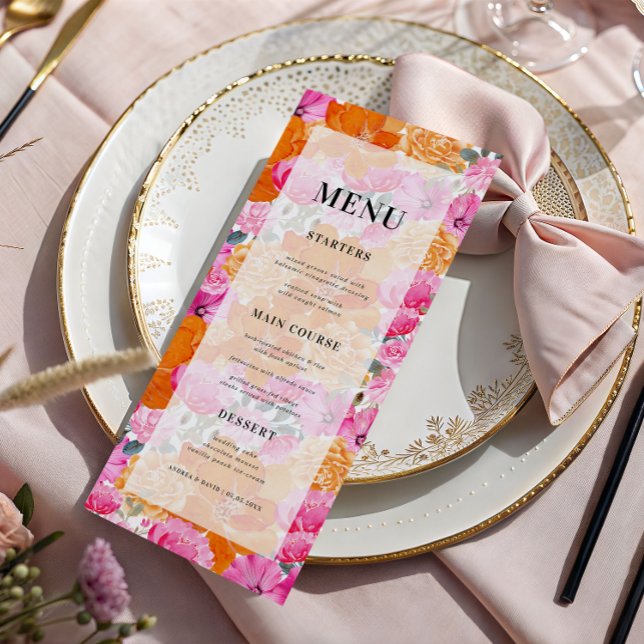 Light Faded Pink and Orange Bright Garden Wedding Menu (Creator Uploaded)