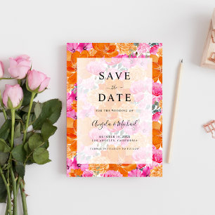 Light Faded Pink Orange Bright Garden Wedding Save The Date