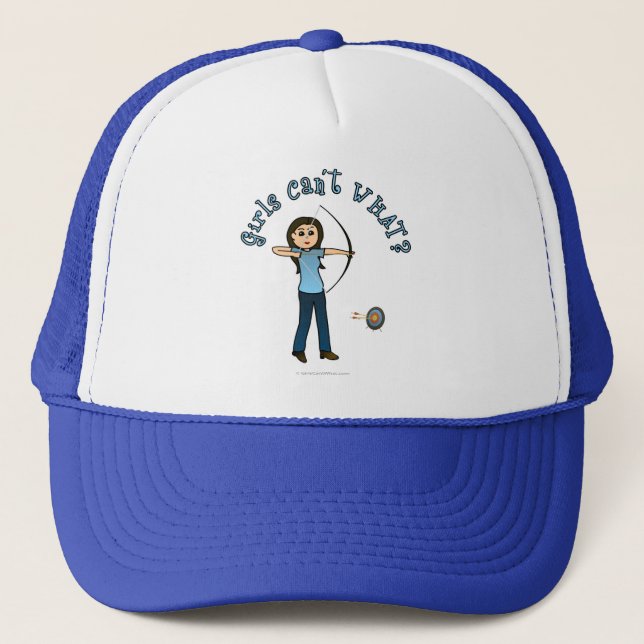 Light Female Archery in Blue Trucker Hat (Front)