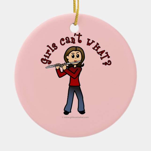 Light Female Flute Player Ceramic Tree Decoration (Front)