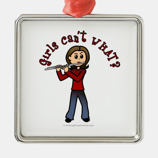 Light Female Flute Player Metal Ornament (Front)