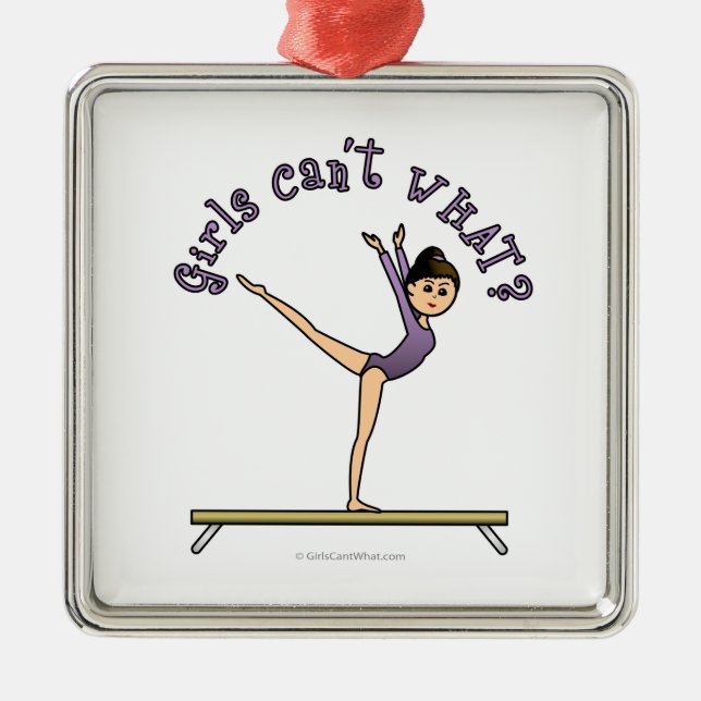 Light Female Gymnast on Balance Beam Metal Ornament (Front)