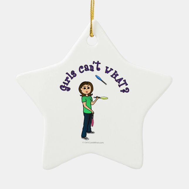 Light Female Juggler Ceramic Ornament (Front)