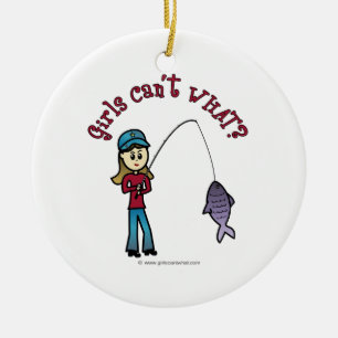 Light Fishing Girl Ceramic Ornament