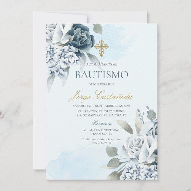 Light floral baptism  invitation (Front)