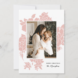 Light Floral Cutout   Blush Photo Christmas    Holiday Card
