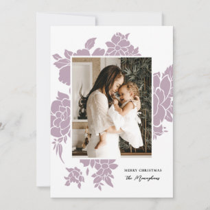 Light Floral Cutout Lilac Photo Christmas Holiday Card