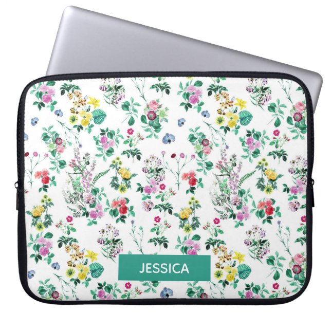 Light Floral Pattern Laptop Personalised Laptop Sleeve (Front)