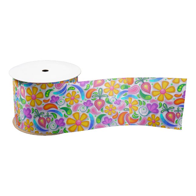 light floral ribbon satin ribbon (Spool)
