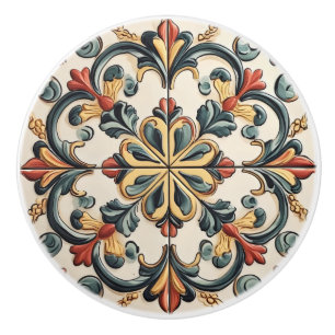 Light Floral Tile Pattern Ceramic Knob