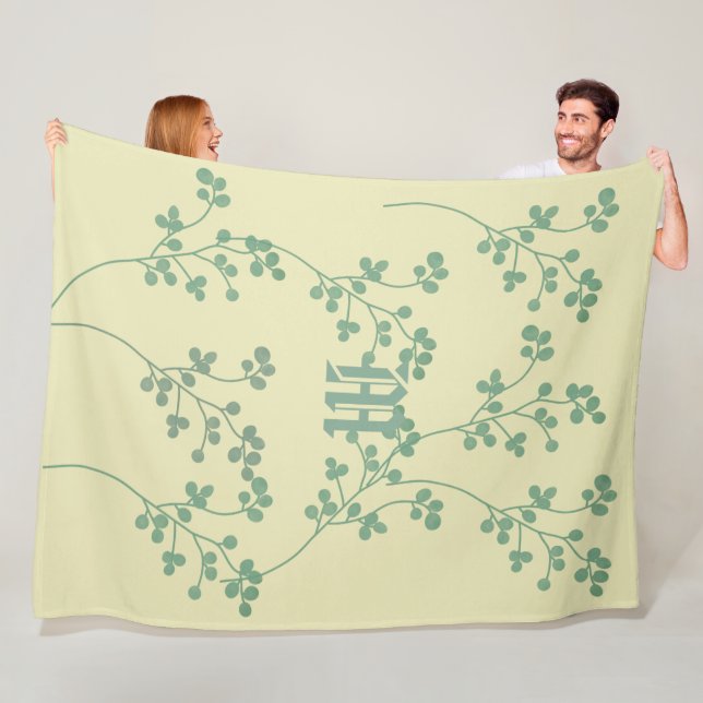 Light Foliage Leaves Monogram Fleece Blanket (In Situ)