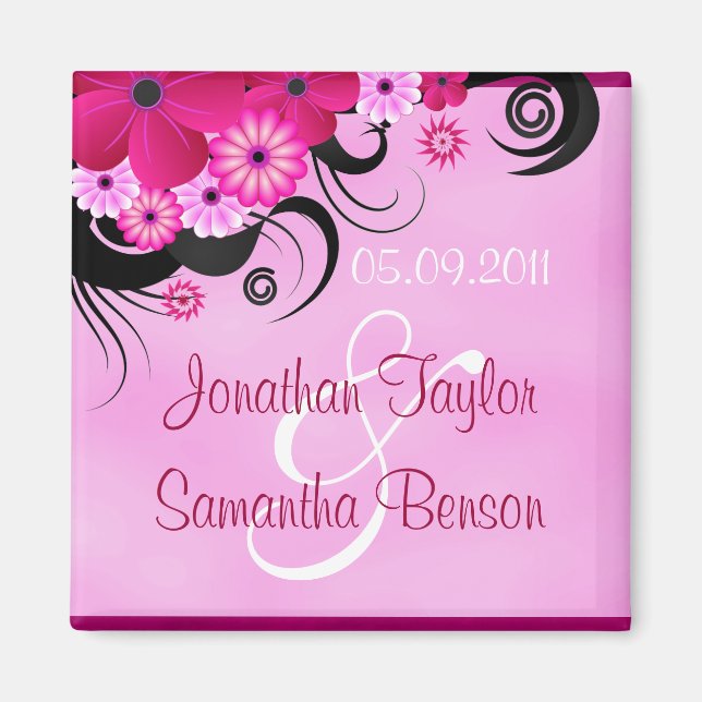 Light Fuchsia Magenta Floral Save The Date Magnets (Front)