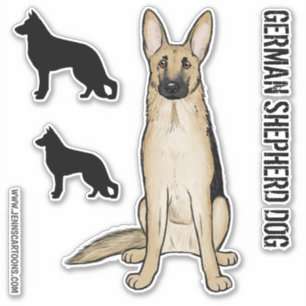 Light German Shepherd Cartoon Dog and Silhouettes