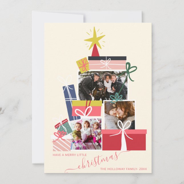 Light gifts Christmas tree 3 photo collage Announcement (Front)